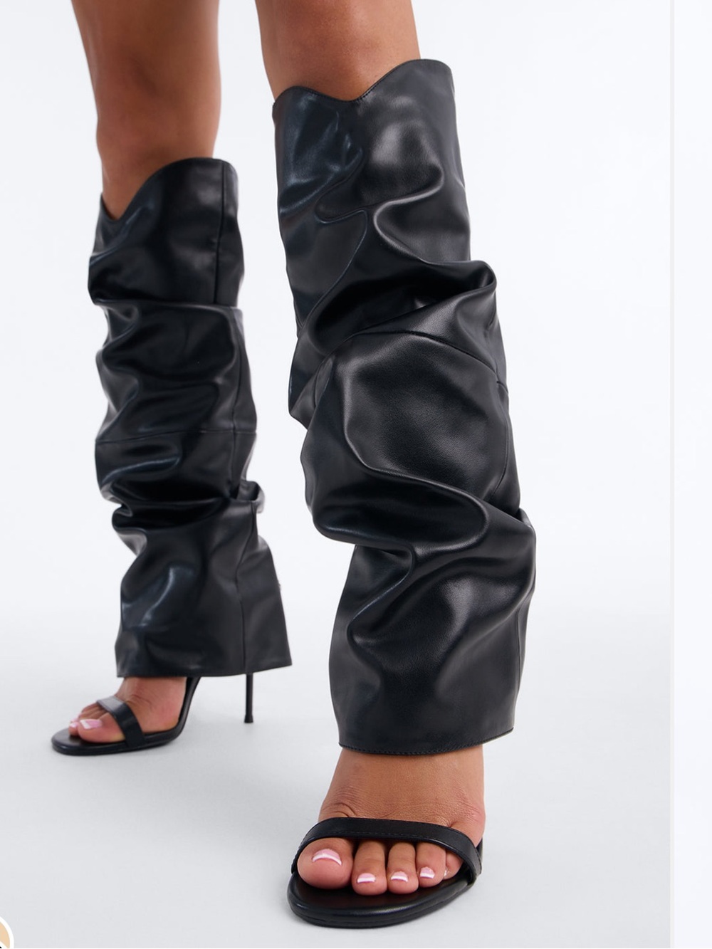 Fashion Nova TWo-in-one Black Ankle-Strap Stiletto Sandals/Boots